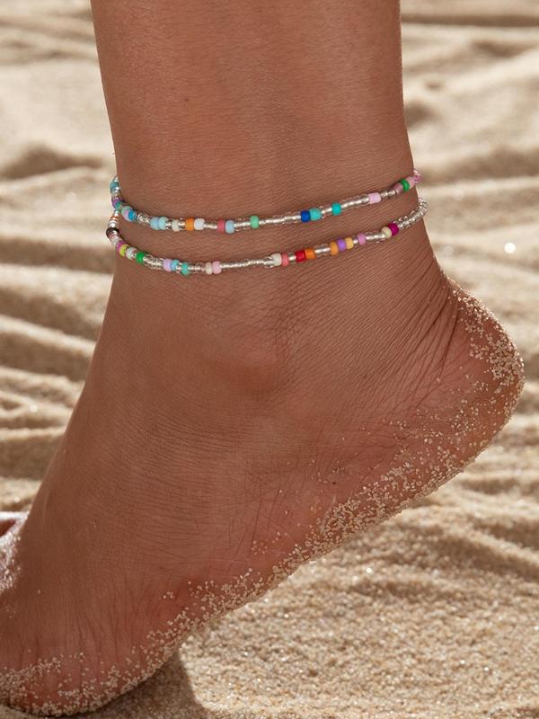 Simple Beaded Elasticity Anklet, Fashionable Jewelry for Women & Girls, Casual Fashion Accessories for Party, Daily Clothing Decor, Trendy All-match & Exquisite Jewelry for Birthday Gift