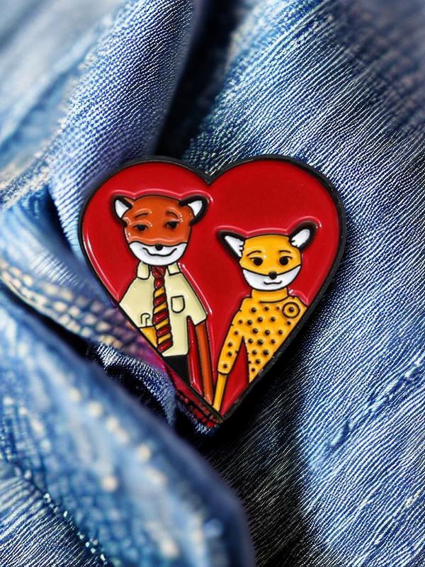 Unisex Cute Cartoon Fox & Heart Design Brooch, Novelty Badge Brooch, Fashionable Clothes Accessories for Daily & Party Decoration