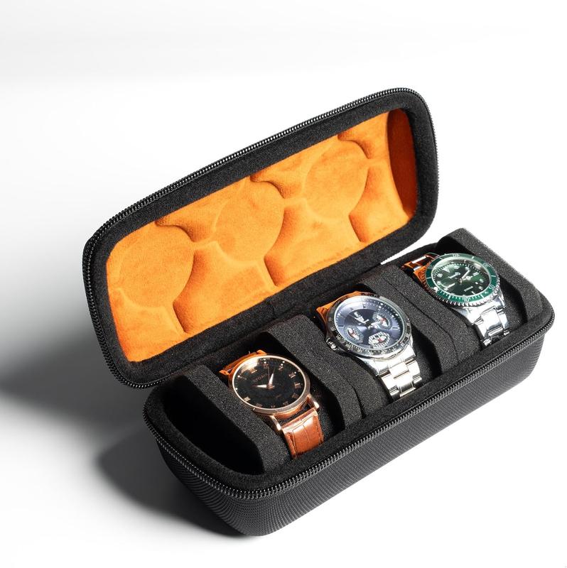 3 slots hard watch travel case, hard watch roll case for travel and storage with Microfiber Lining