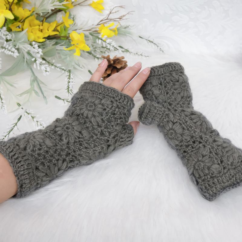 Hand Knit Winter Handwarmer, Fleece Lined  Finger Less Gloves, Crochet Solid Color Gloves, Men Women Warm Mitten, Gift For Her, Wrist Warmer