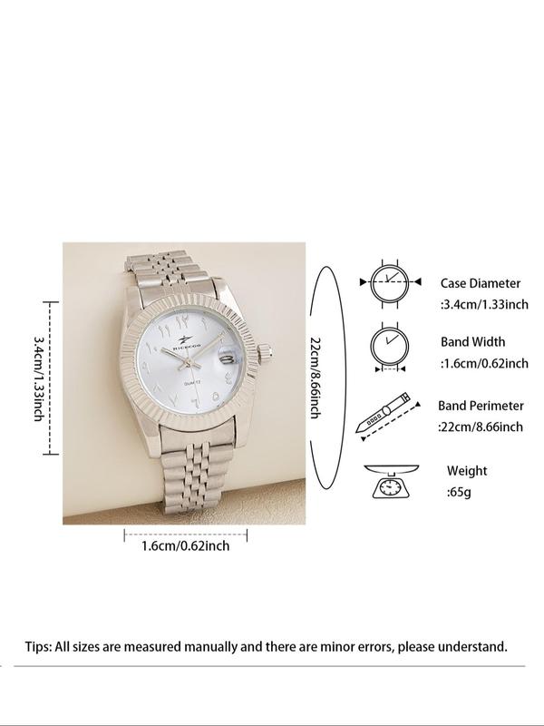 Women's Elegant Oval Dial Quartz Watch, Calendrier Stainless Steel Strap Wristwatch, Trendy Watch for Women As Gift with Box