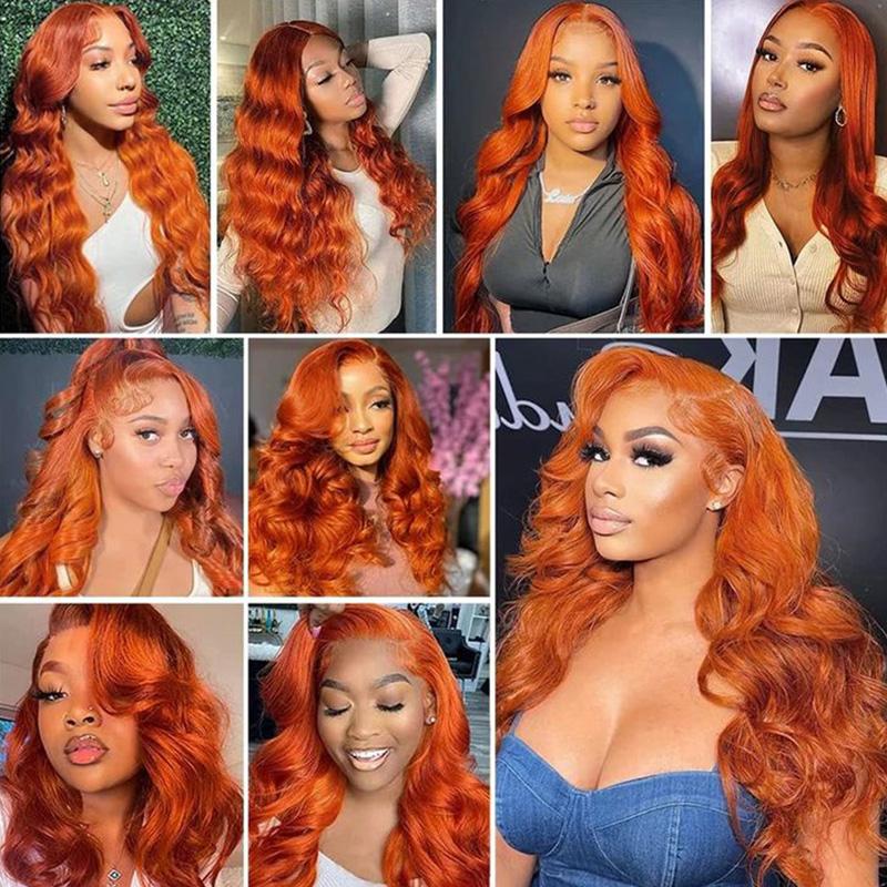 30 34 Inch Orange Ginger Hd Lace Front Wigs 13x6 Body Wave  Colored Glueless Lace Frontal Wigs Pre Plucked Closure Wig