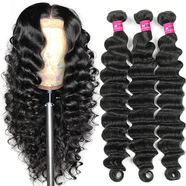 Thick Loose Deep Wave Human Hair Bundles 100% Raw Human Hair Weave Extensions 3 4 Bundles Deals