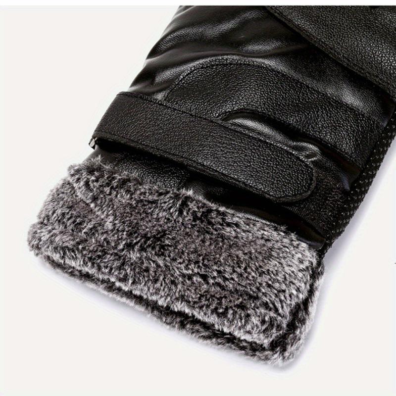 Unisex Carrken Fashionable Faux Leather Gloves-Winter Warm Full Finger Gloves, Lined with Wool, Touch Screen Compatible, Windproof, Thick Warm, Non-Textile Woven, Solid Color-Hand Wash Or Dry Cleaning