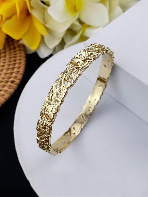 Hollow Out Flower Textured Bangle Bracelet, Fashionable Jewelry for Women & Girls, Trendy All-match & Exquisite Jewelry for Birthday Gift