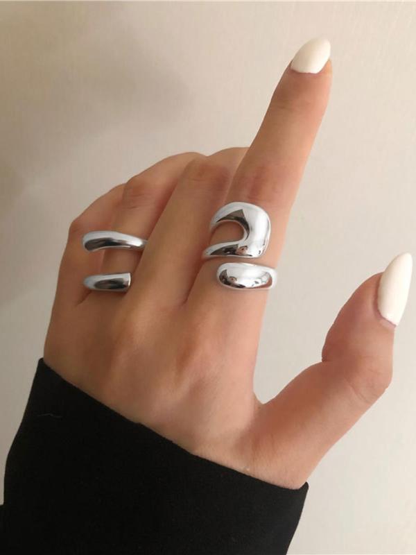 Vintage Geometric Design Cuff Ring, Casual Trendy Ring Stack, Rings Jewelry for Girls Gift, Female Classic Fashion Cute Accessories for Daily Wear