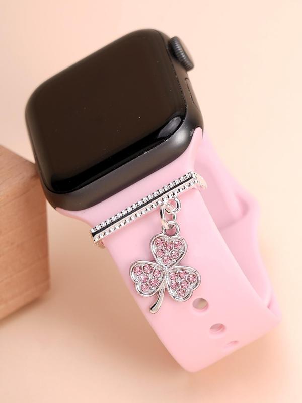 Fashion Rhinestone Decorated Watch Band Charm, Leaf Design Watch Band Decoration Ring for Birthday Gift, Trendy Exquisite Watch Accessories for Women & Girls