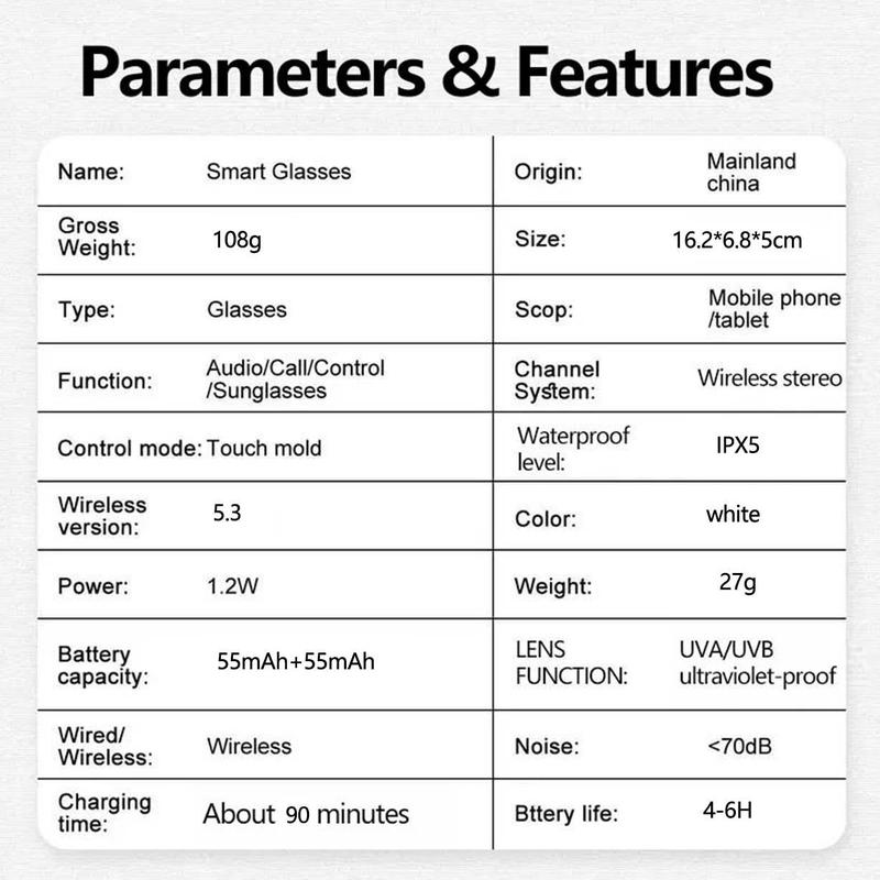 New GS-03 Smart Glasses Double Motherboard Double Magnetic Charging Classic Transparent TR90 Glasses Frame with Gradient Color Polarized Lenses Highlights The High-grade Quality