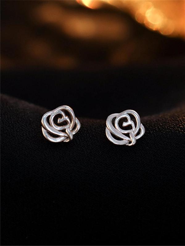 Women's Elegant Rose Stud Earrings As Gift for Girlfriend, Trendy Hollow out Stud Earrings, Fashionable Matching Jewelry for Women for Daily Decoration