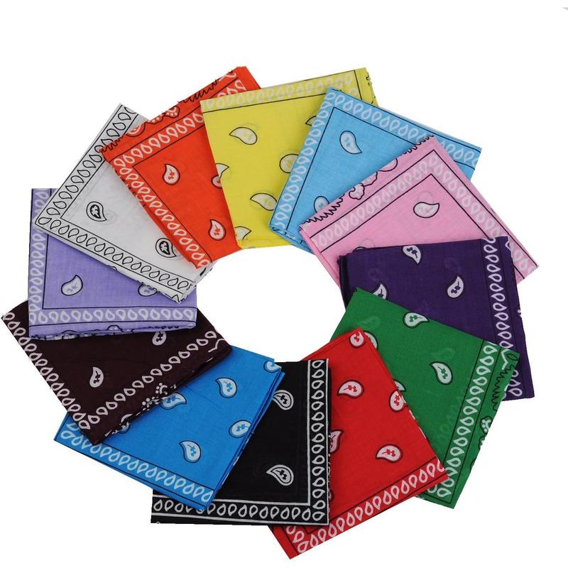 One Dozen 12 count Assorted 22X22 Inch  Cotton Novelty Double Sided Print  Cowboy  Party Favor Scarf Headband Handkerchiefs