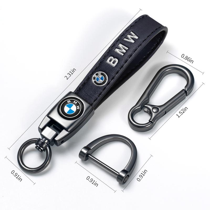 Genuine Leather Car Keychain Keyring Accessories Compatible with Mercedes Benz BMW Adui Series Car Keychains Family Present for Man and Woman Black