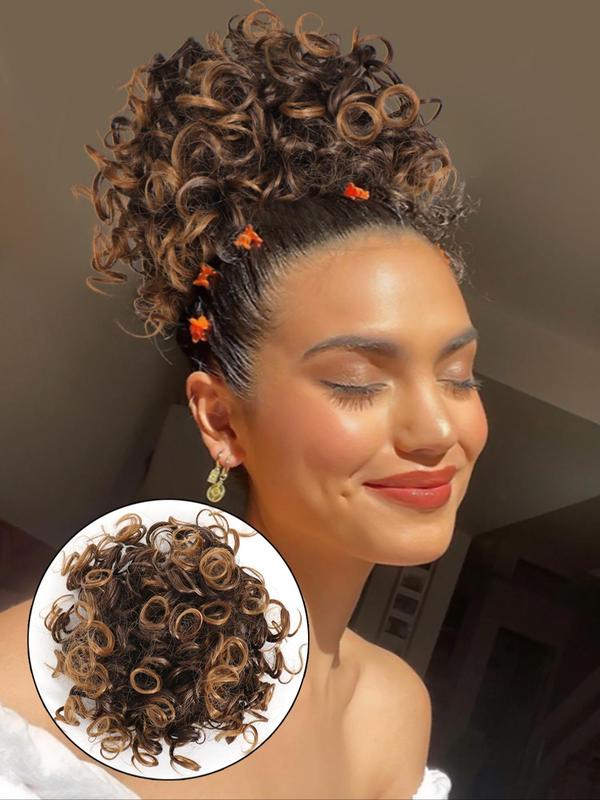 Messy Bun Hair Piece for Women, Elastic Drawstring Loose Wave Curly Hair Buns, Synthetic Hair Bun, Hair Extensions for Women Daily Use, Fall Outfit、Fall Freshness