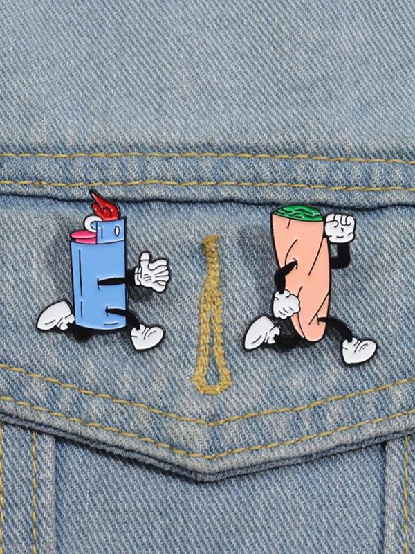 Cartoon Lighter & Cigar Design Brooch, Cute Brooch for Men & Women, Fashion Brooch for Daily Clothing Decor, Trendy All-match & Exquisite Brooch for Birthday Gift