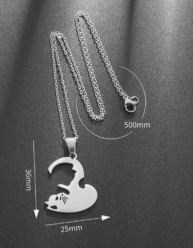 Hot Hug Love Pet Cat Pairing Couple Necklace - Stainless Steel Men Women Best Friend Bff Pendant Jewelry Gift