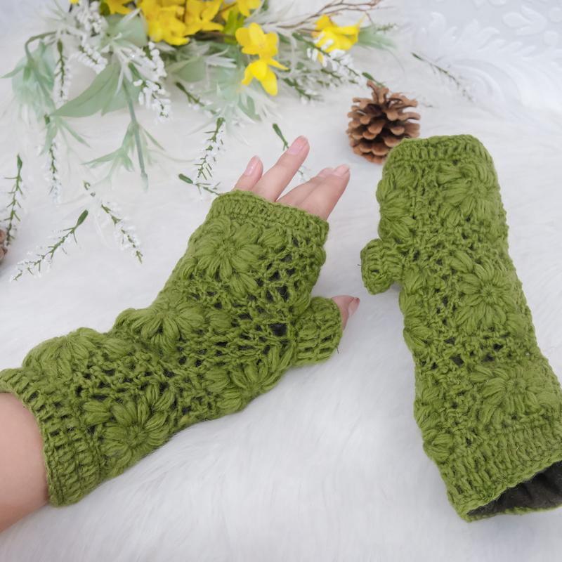 Hand Knit Winter Handwarmer, Fleece Lined  Finger Less Gloves, Crochet Solid Color Gloves, Men Women Warm Mitten, Gift For Her, Wrist Warmer