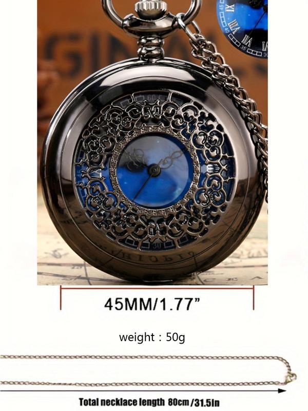 Men's Vintage Flower Carving Design Round Dial Quartz Pocket Watch, Fashion Watch for Party, Daily Clothing Decor, Trendy All-match & Exquisite Watch for Birthday Gift