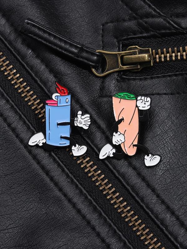 Cartoon Lighter & Cigar Design Brooch, Cute Brooch for Men & Women, Fashion Brooch for Daily Clothing Decor, Trendy All-match & Exquisite Brooch for Birthday Gift