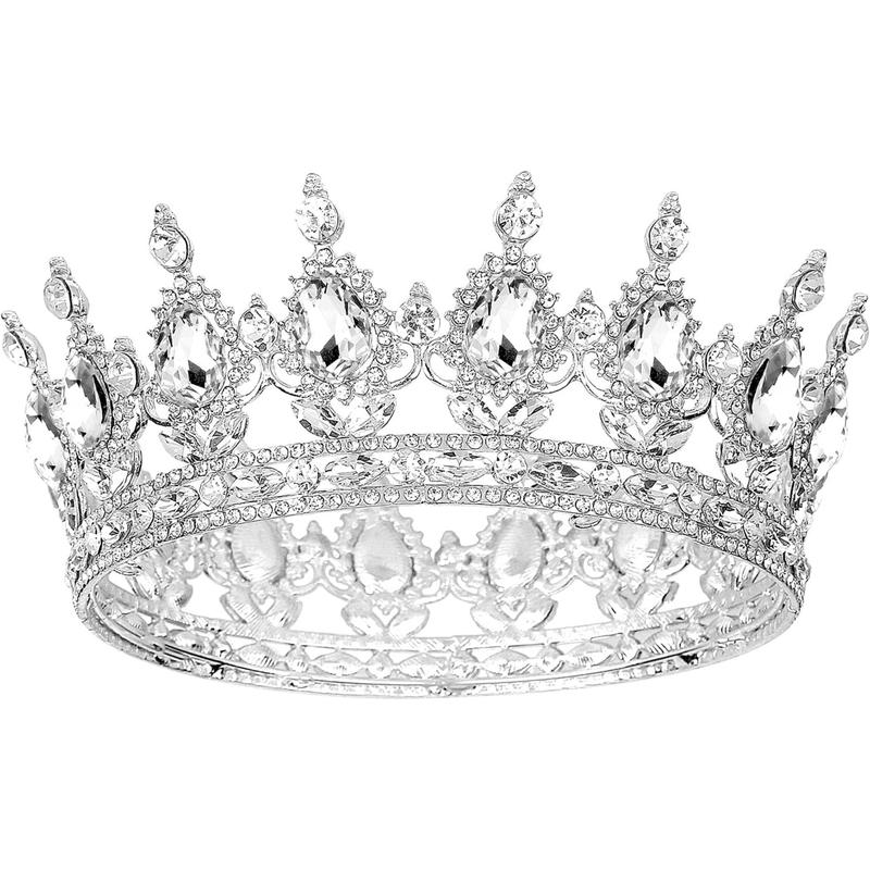 Silver Colour Crown for Women Faux Crystal Wedding Tiara and Crowns for Girls Rhinestones Queen Headband Princess Hair Accessories for Big Party Bridal Birthday Prom Costume Cosplay