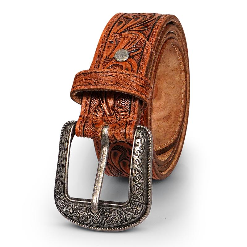 RAW HYD Leather Western Belts for Men - Cowboy Belts for Men - Mens Western Belt w Buckle - 1.5