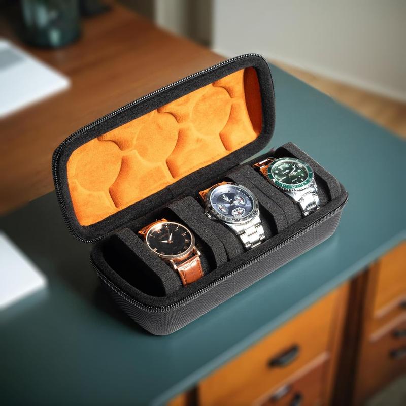 3 slots hard watch travel case, hard watch roll case for travel and storage with Microfiber Lining