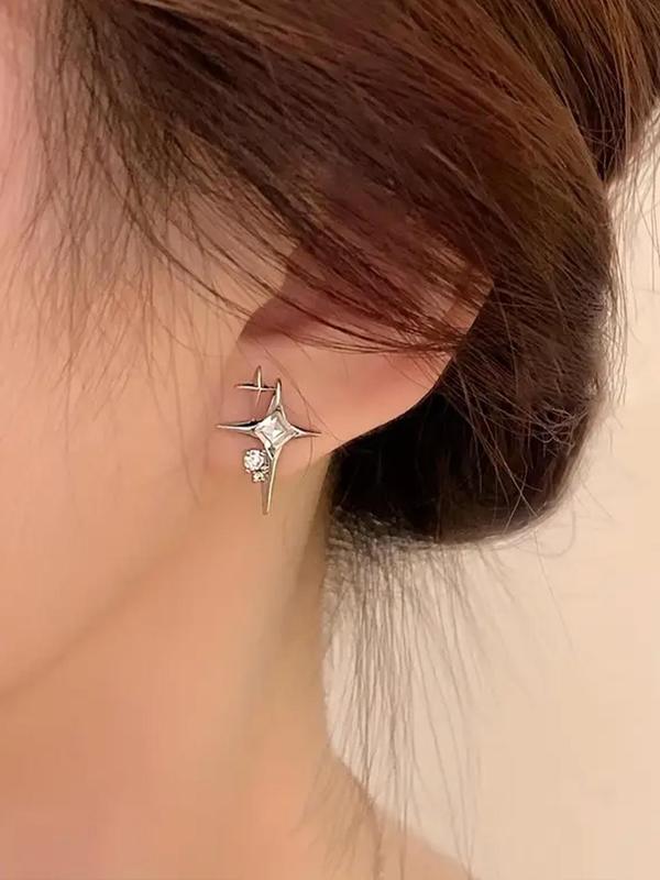 1 Pair Star Design Rhinestone Stud Earrings, Elegant Women's Daily Wear for Dating for Women & Girls, Minimalist Aesthetic Jewelry Gift for New Year