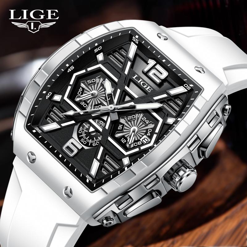 LIGE Sports Men's Watch: Student-Friendly, Comfortable Fit, Rectangular Dial, Silicone Strap, 50M Water-Resistant, Night Glow. Men's Sporty Digital Analog Watch