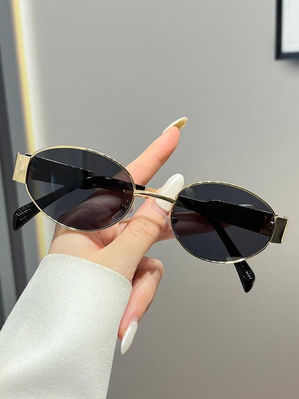 Unisex Simple Style Plain Color Oval Frame Sunglasses, Trendy Casual Sunglasses for Everyday Use, Fashion Accessories for Outdoor Activities