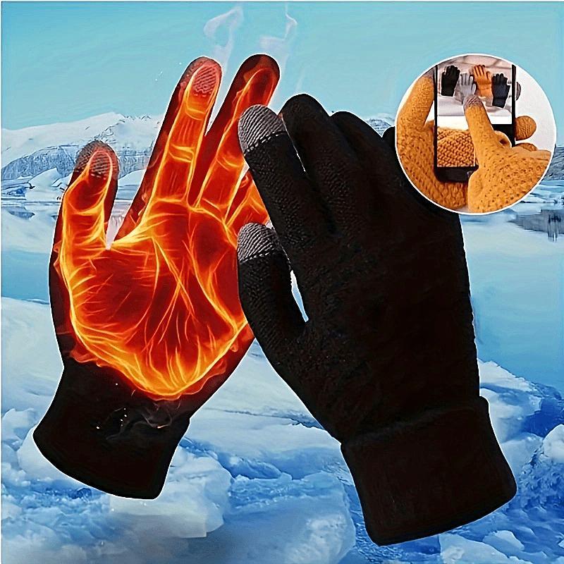 Knitted Thermal Winter Thickened Gloves, Solid Color Touch Screen Sports Gloves for Cycling & Hiking, Outdoor Windproof Gloves