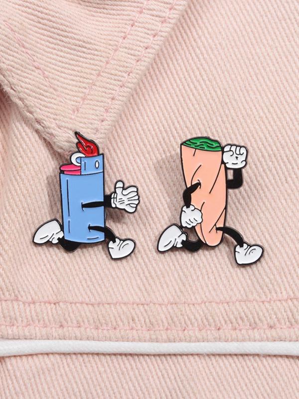 Cartoon Lighter & Cigar Design Brooch, Cute Brooch for Men & Women, Fashion Brooch for Daily Clothing Decor, Trendy All-match & Exquisite Brooch for Birthday Gift