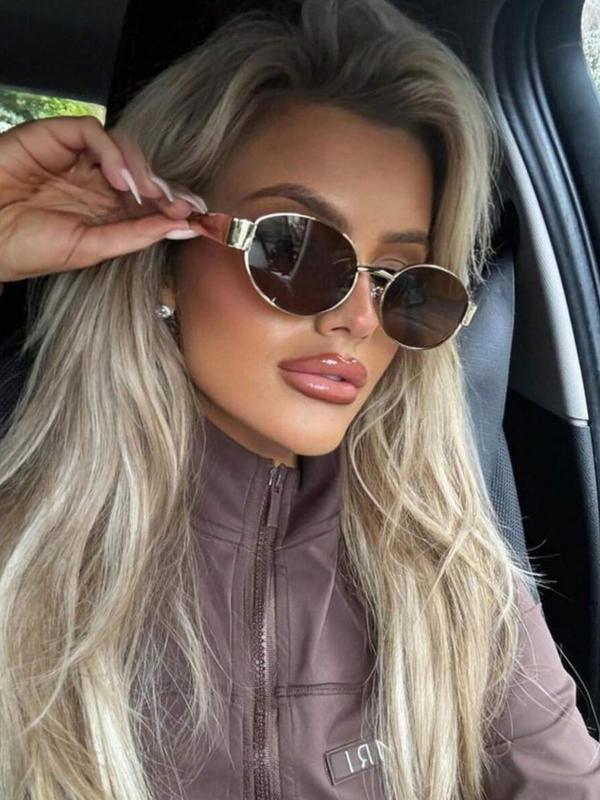 Unisex Simple Style Plain Color Oval Frame Sunglasses, Trendy Casual Sunglasses for Everyday Use, Fashion Accessories for Outdoor Activities