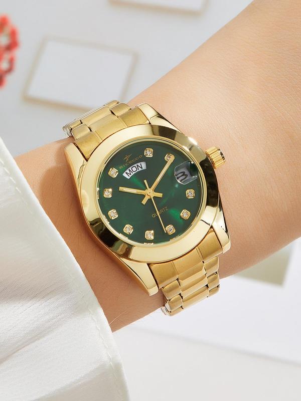 Women's Elegant Fashion Round Dial Stainless Steel Strap Quartz Watch, Fashion Watch for Party, Daily Clothing Decor, Trendy All-match & Exquisite Watch for Birthday Gift with Box