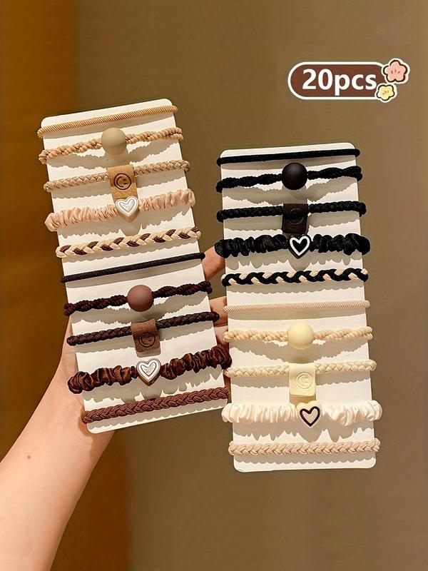 Cute Heart Patched Design Hair Ties, 2024 New Style Fashionable Hair Accessories for Women & Girls, Minimalist Headwear Suitable for Thick Hair