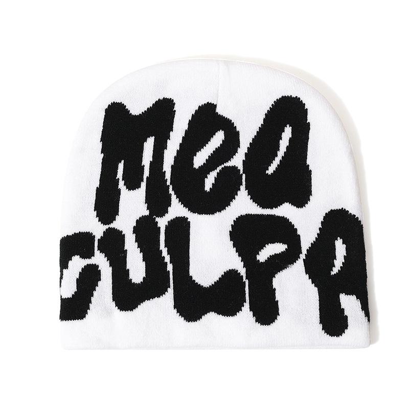 Unisex Knit Cap Patterned Monogrammed Cap Winter Warm MEA CULPA Y2K Beanies Hats Hip-hop Soft Stretch Warm Knitted Slouchy Cap For Men & Women