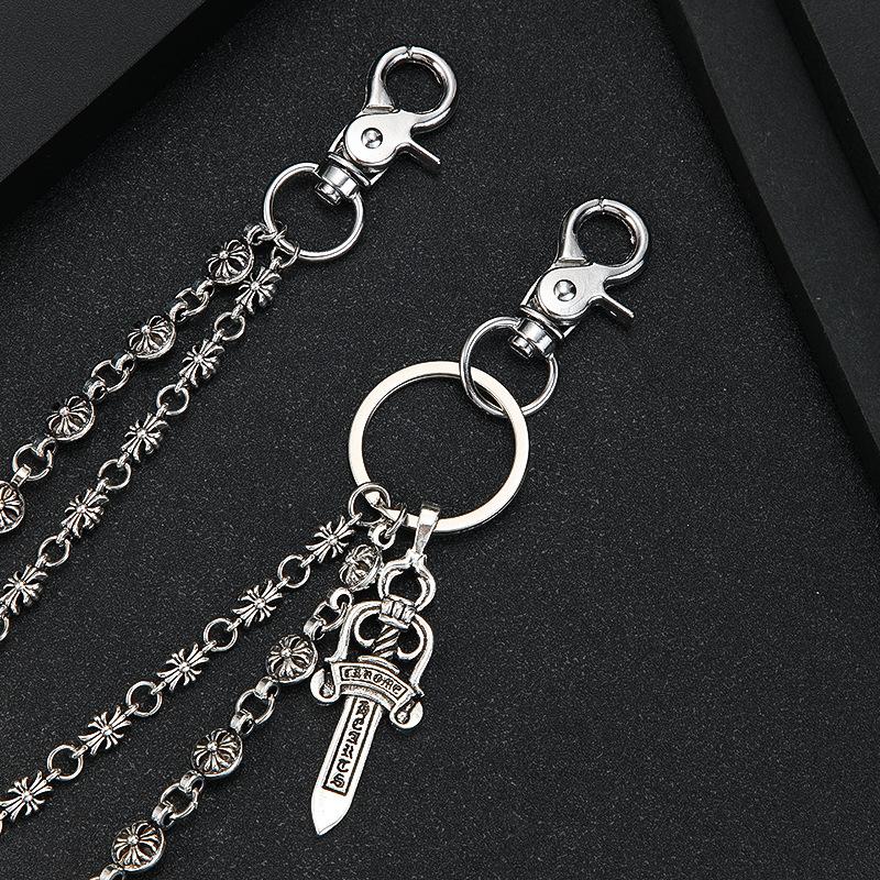 Hip hop trendy personalized stainless steel double-layer sword cross pants chain Hip hop cross retro domineering waist chain Personalized Retro