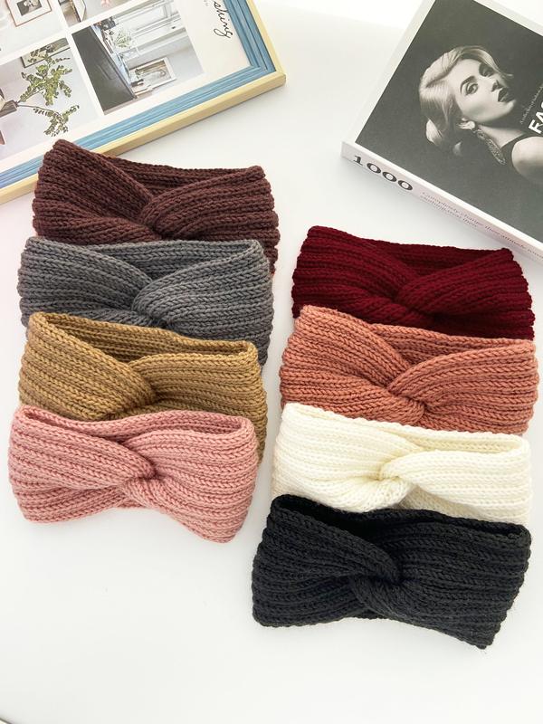 Solid Color Knot Design Hair Band, Casual Warm Hair Accessories for Women & Girls, Minimalist Headwear Suitable for Thick Hair