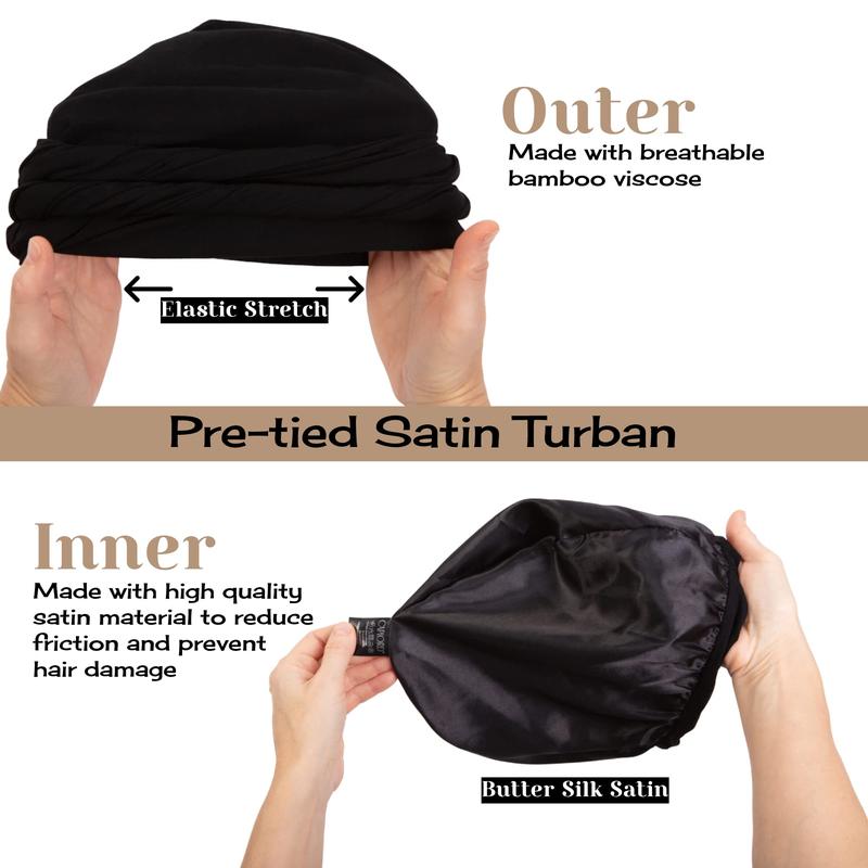 Silk Satin Lined Halo Turban Head Wrap Skull Cap - Stylish and Comfortable Turban Hat for Men and Women, Perfect for Any Occasion