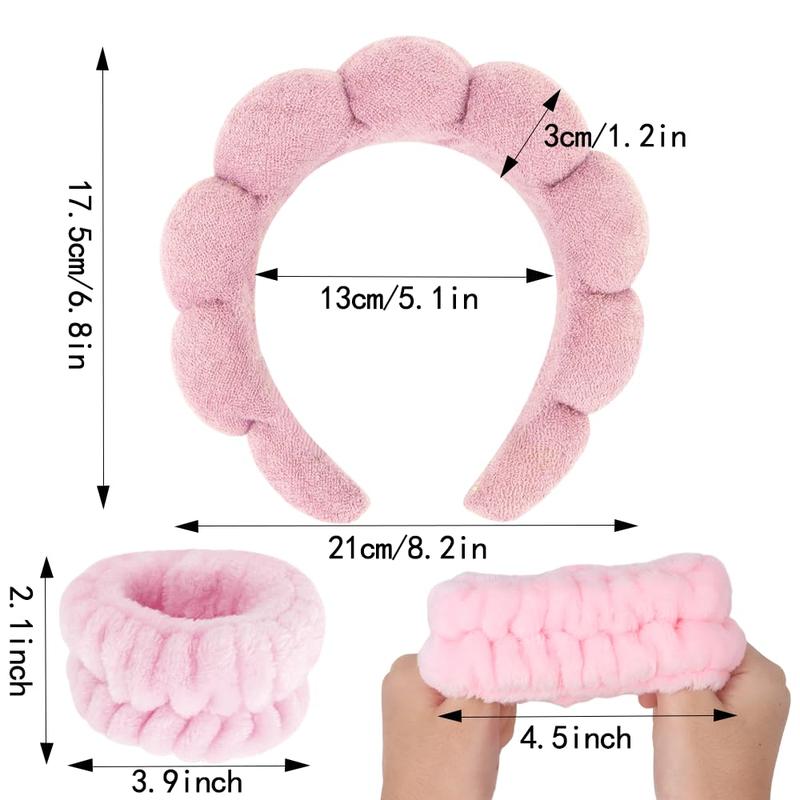 2 Set  Headbands for Washing  and Wristband Set,  Care Headband Sponge Facial Skincare Headbands Terry Cloth Puffy Makeup Accessories for Women Girls (Pink&Purple)