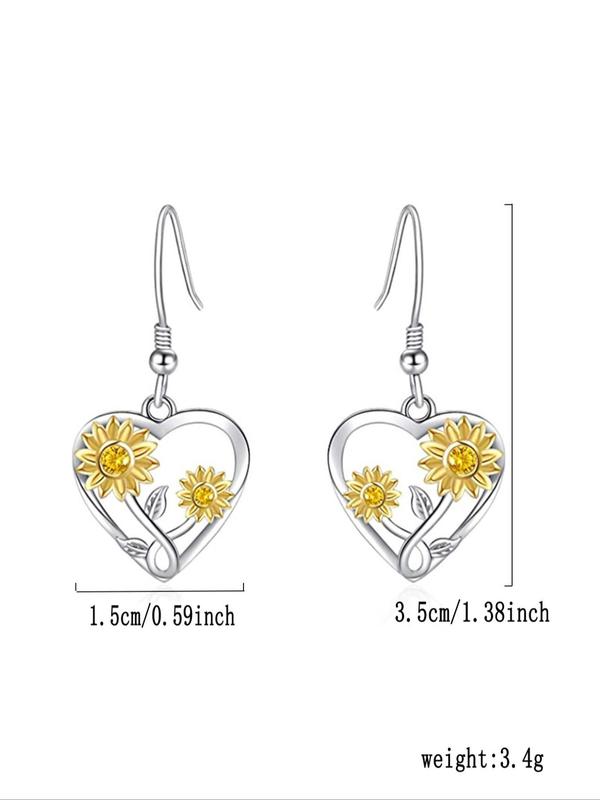 Fashion Heart Shaped Sunflower Design Dangle Earrings (1 Pair), Creative Alloy Jewelry for Women, Casual Jewelry for Party, Daily Clothing Decor, Trendy All-match & Exquisite Jewelry for Birthday Gift