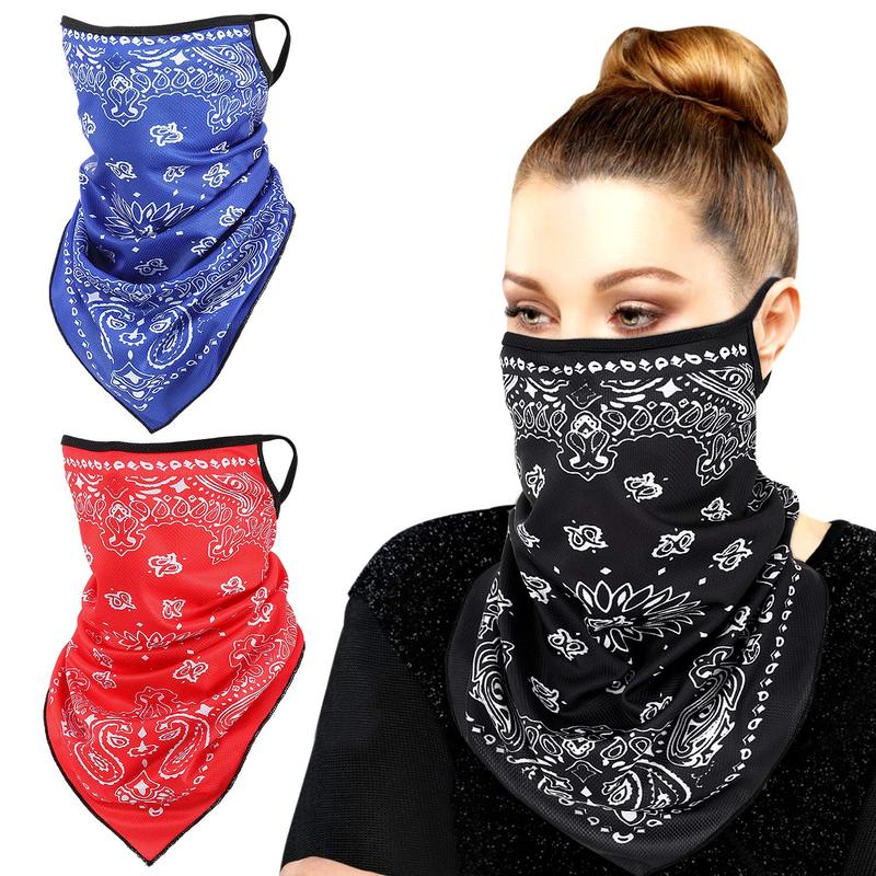 MoKo Scarf Mask Bandana with Ear Loops 3 Pack, Neck Gaiter Balaclava Dust UV Sun Protection Outdoors Face Mask for Women Men