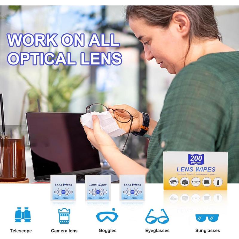 Lens Wipes for Eyeglasses,Eyeglass erasers are Packed Separately,Glasses Cleaner for Cleaning Glasses, Camera Lenses, Sunglasses, Mobile Phone Screens, Goggles, etc. (200 Pieces)