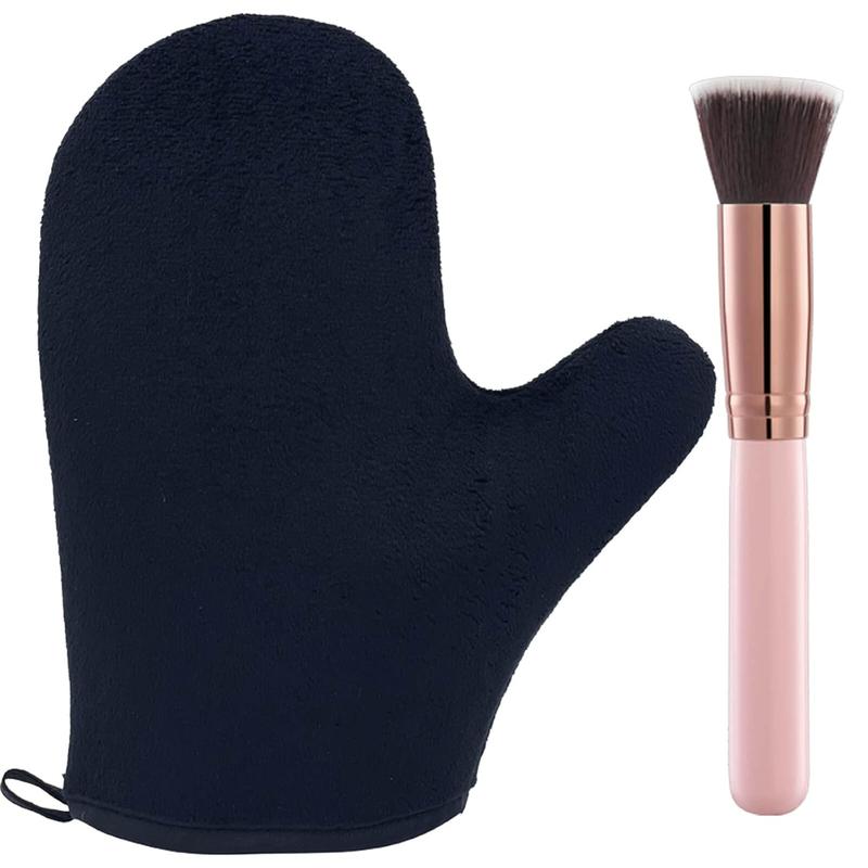 2 Pack Self Tanning Mitt Applicator Kit Set, Self Tanning Glove and  Flat Top Brush, Tan Applicator for Sunless Self Tan (Bronze)