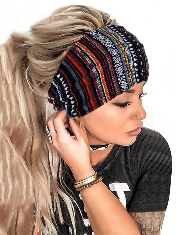 Women's Boho Style Ethnic Pattern Knot Design Hair Band, Casual Trendy Wide Hair Band, Hair Accessories For Yoga Sporty Daily Use For Women & Girls