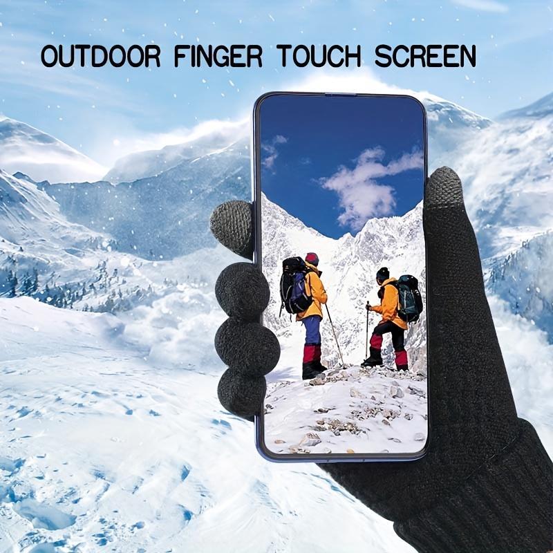 Knitted Thermal Winter Thickened Gloves, Solid Color Touch Screen Sports Gloves for Cycling & Hiking, Outdoor Windproof Gloves