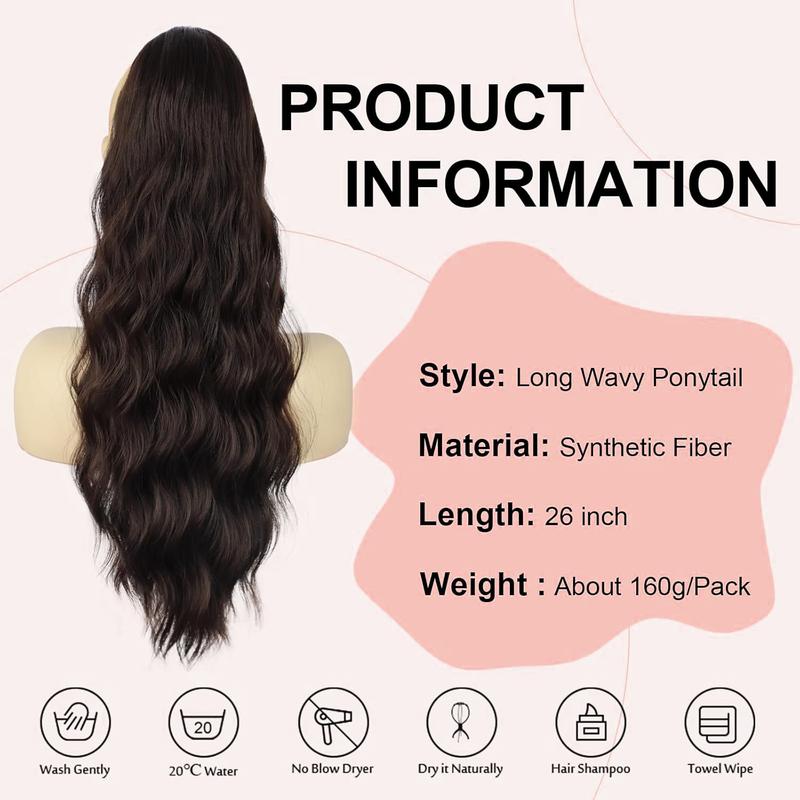 [Black Friday] Drawstring Ponytail Extension Long Body Wavy Ponytail Extension for Women Synthetic Hair Ponytail Extension Clip in 26 Inch Ponytail Hairpiece for Daily Use