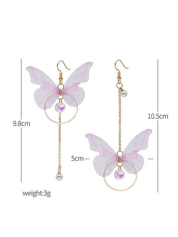 1 Pair Elegant Fashion Colorful Butterfly Alloy Dangle Earrings, Faux Pearl Rhinestone Decoration Women's Casual Accessories