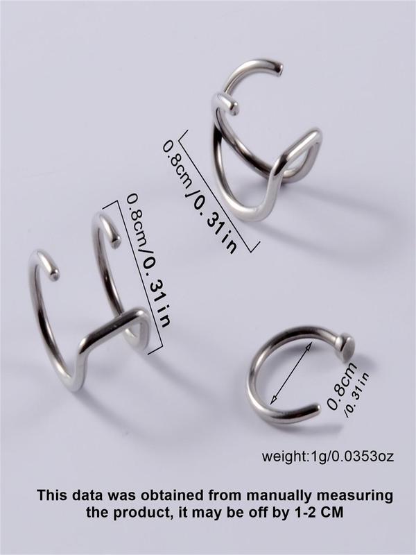 Cute Stainless Steel Fake Lip Ring, 3pcs Simple No Piercing Needed Body Jewelry for Boyfriend & Girlfriend, Exquisite Trendy Jewelry for Party Decor