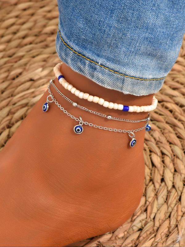 Boho Eye Design Beaded Decor Anklet for Women & Girls, Fashion Jewelry for Party, Daily Decor, Trendy All-match & Exquisite Jewelry for Birthday Gift