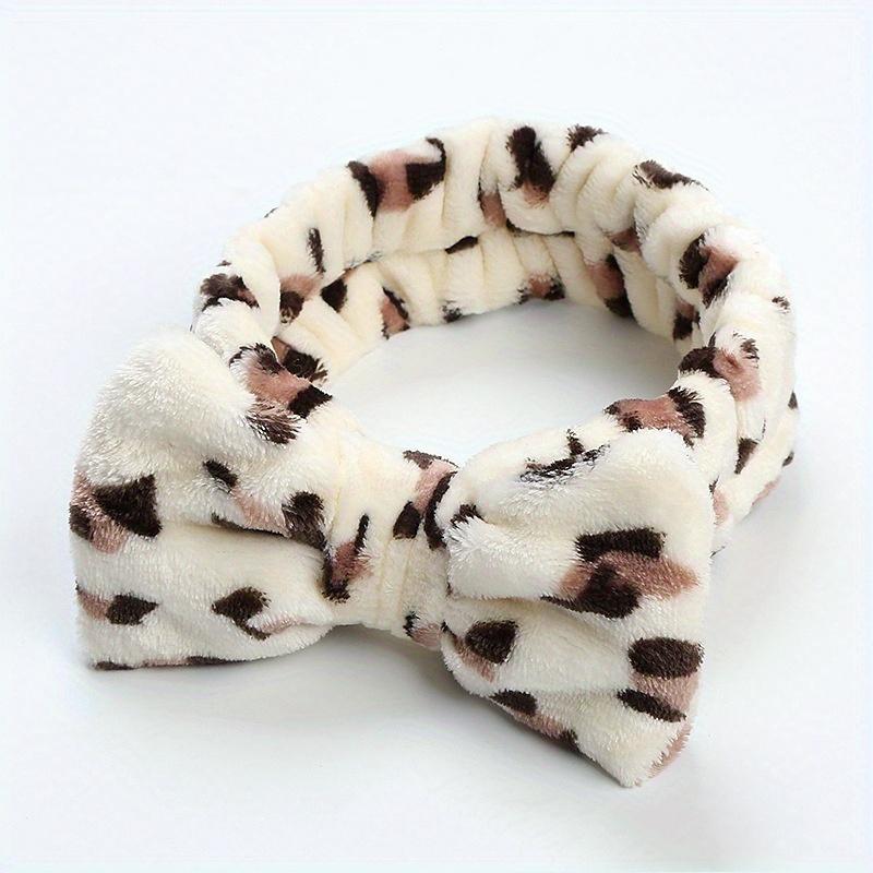 Leopard Print Bowknot Headbands for Women - Flannel Makeup Hairbands, Woven Polyester Fiber, Suitable for Normal Hair Type - Hairband Hair Hoop for Face Wash and Makeup-5