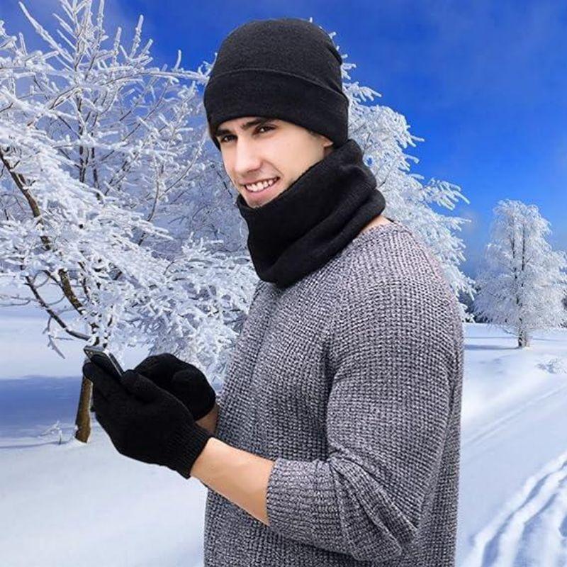 Winter Warm Knit Hat & Touch Screen Gloves Set, 4 Counts set Windproof Ski Face Mask & Gloves, Outdoor Sports Equipment for Fall & Winter