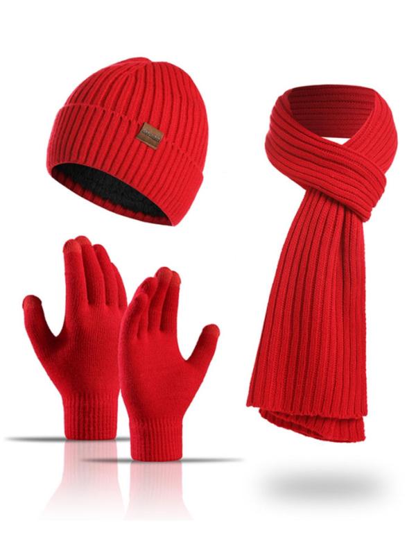 3pcs Men's & Women Winter Outdoor Sweater Scarf & Hat & Gloves Set, Casual Solid Color Touch Screen Non-slip Fashion Accessory Sets for Fall & Winter for Daily Wear